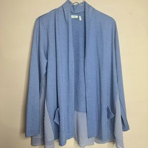 LOGO BY LORI GOLDSTEIN - Open Front Knit Cardigan Blue